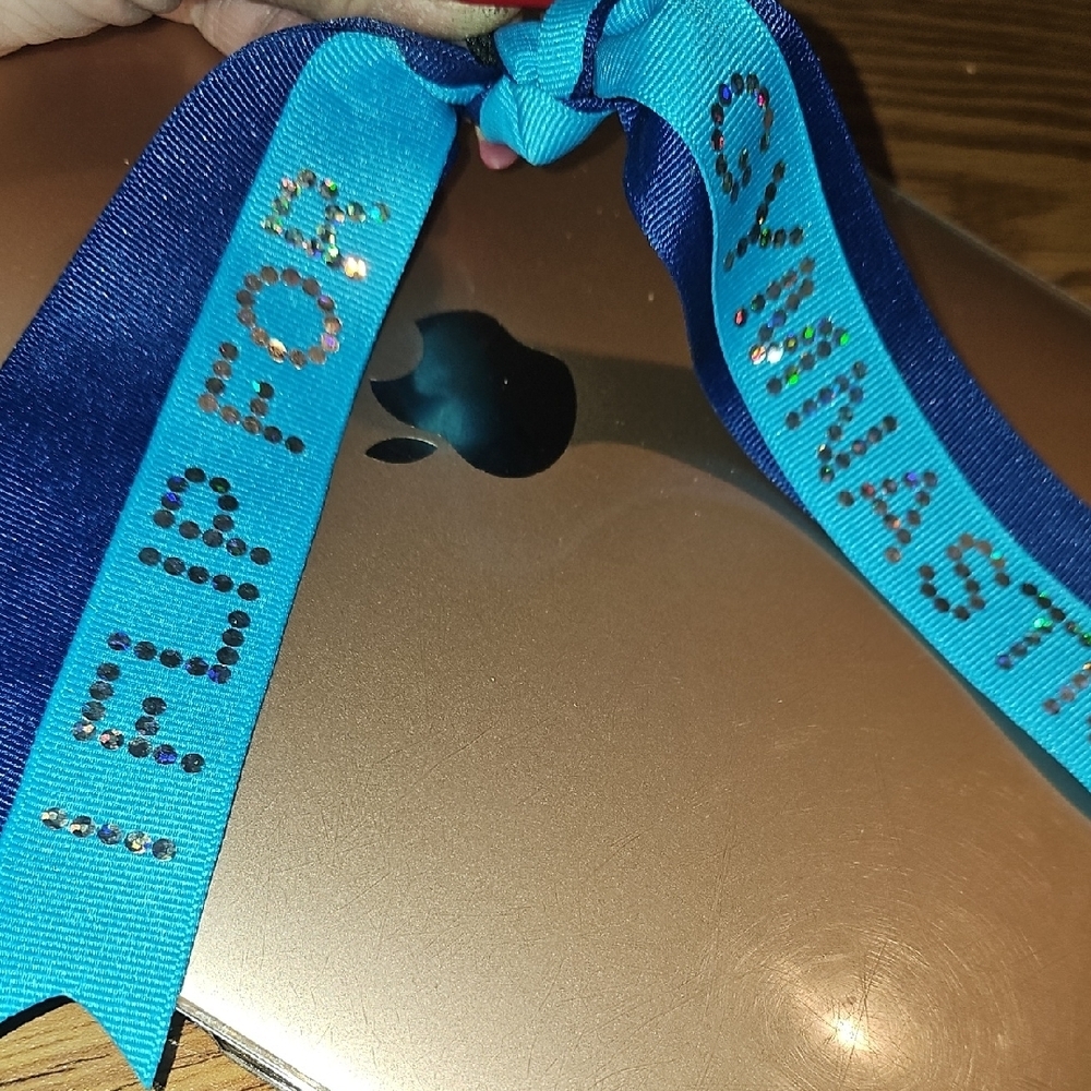 Girls NWT Turquoise Blue Hair Bow with Rhinestone 'Flip For Gymnastics'